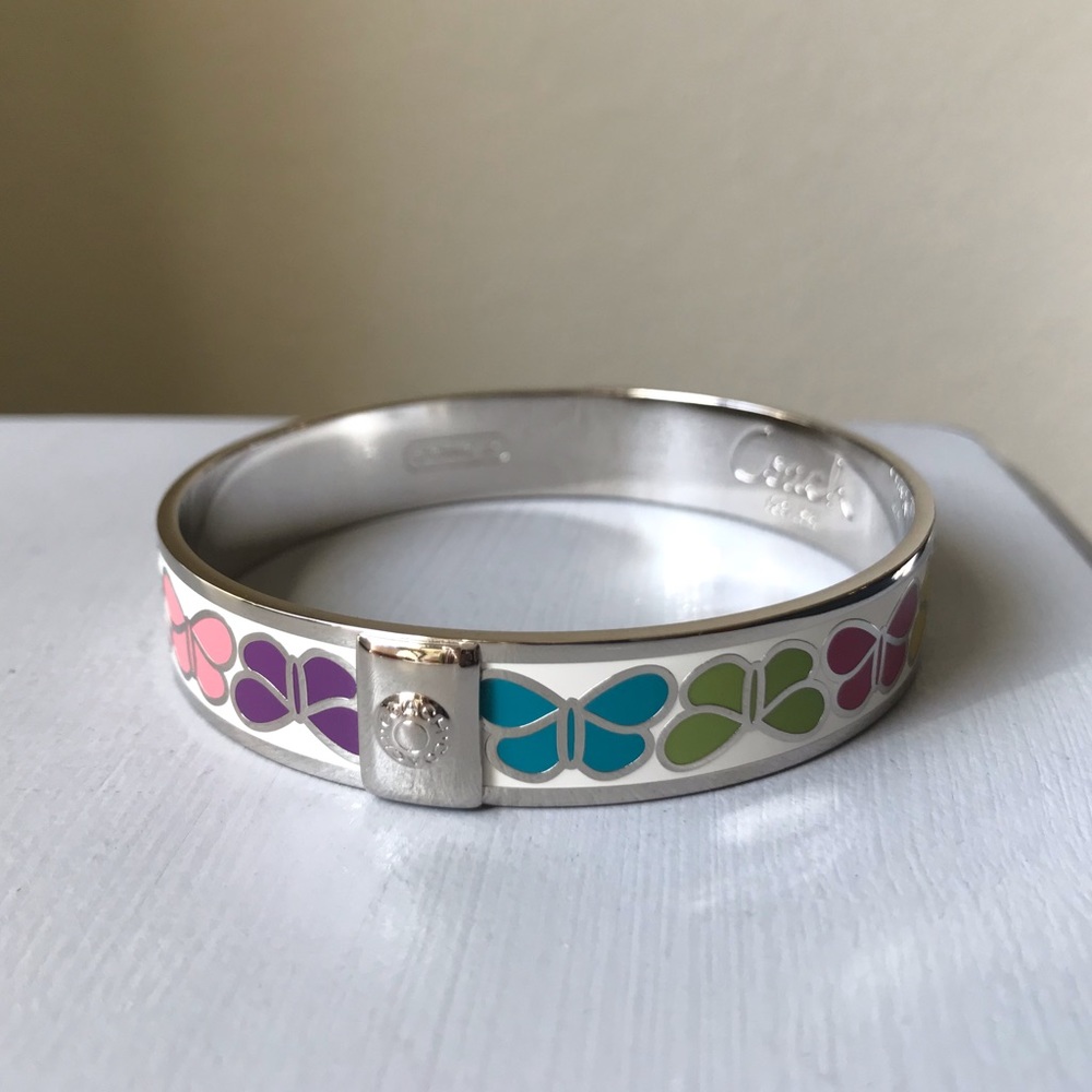 MULTICOLOR SILVER COACH LEGACY BANGLE BRACELET EUC